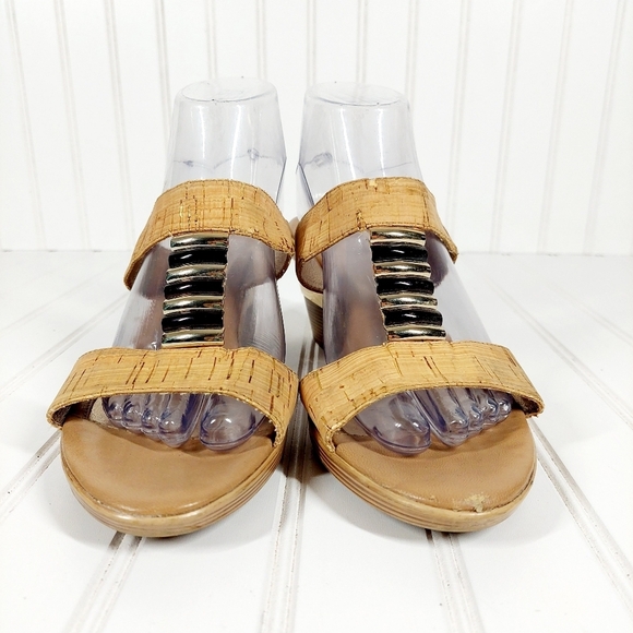 SOFFT Wedge Cork Tan Gold Accents Ultra Comfy Slip On Slide Sandals A429 - Picture 3 of 14